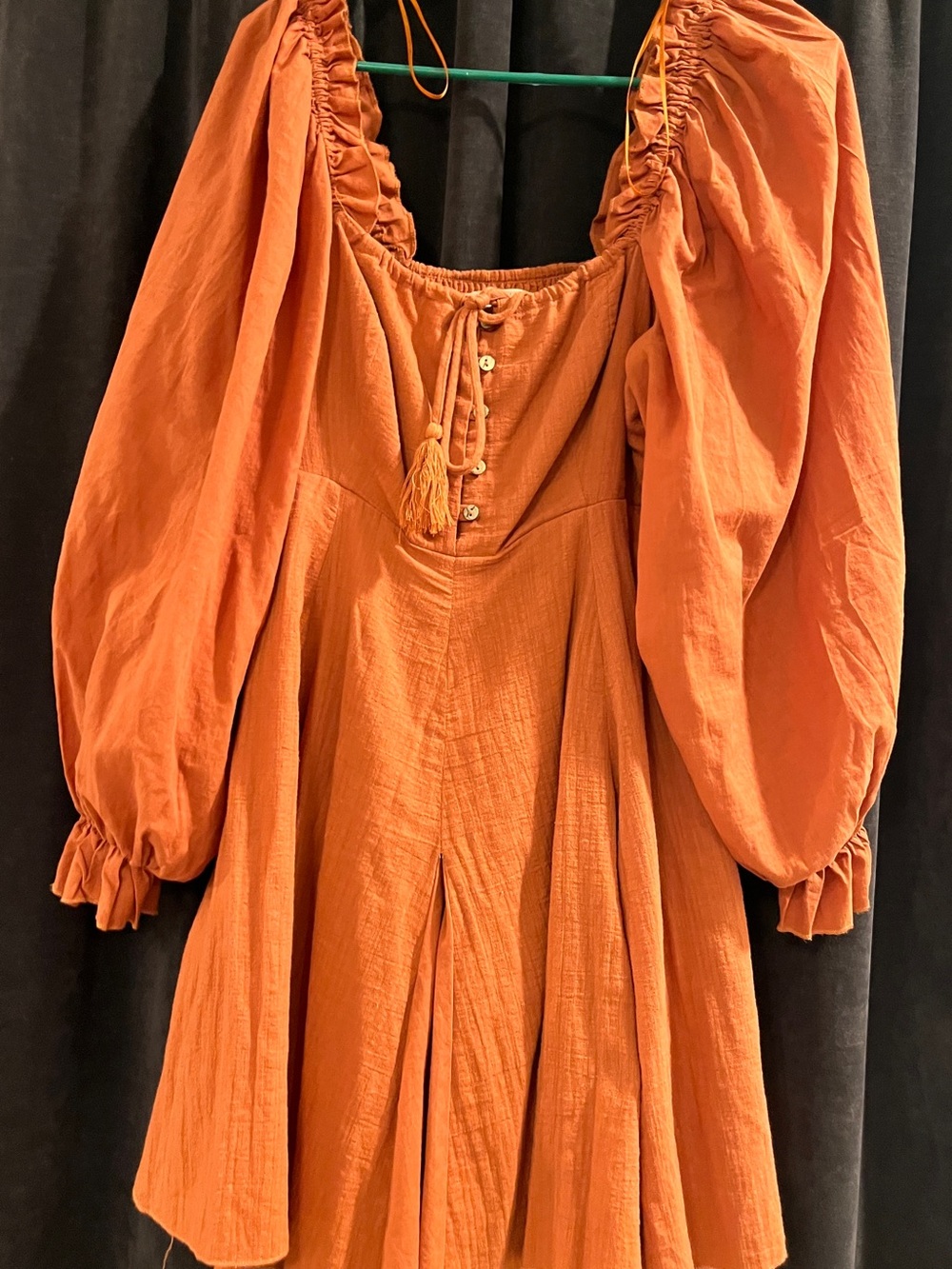 Chelsea & Violet Rust Boho Mini Dress |Medium |100% Cotton |Puff Sleeve |Lined